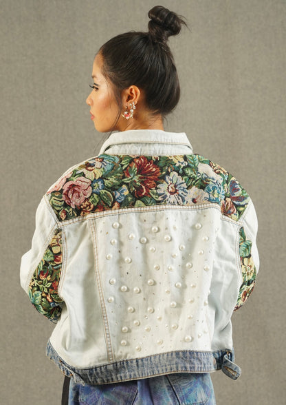 Decon Floral & Pearl Denim Crop Jacket