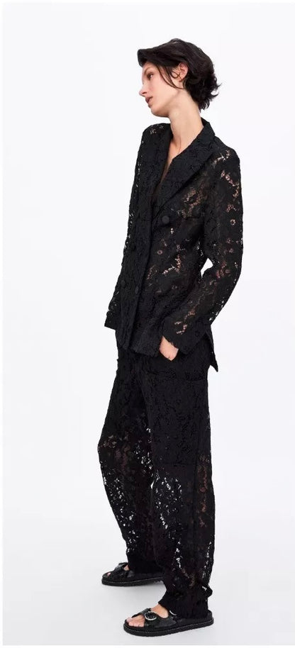 Zara Black Lace Double Brested Blazer JACKET