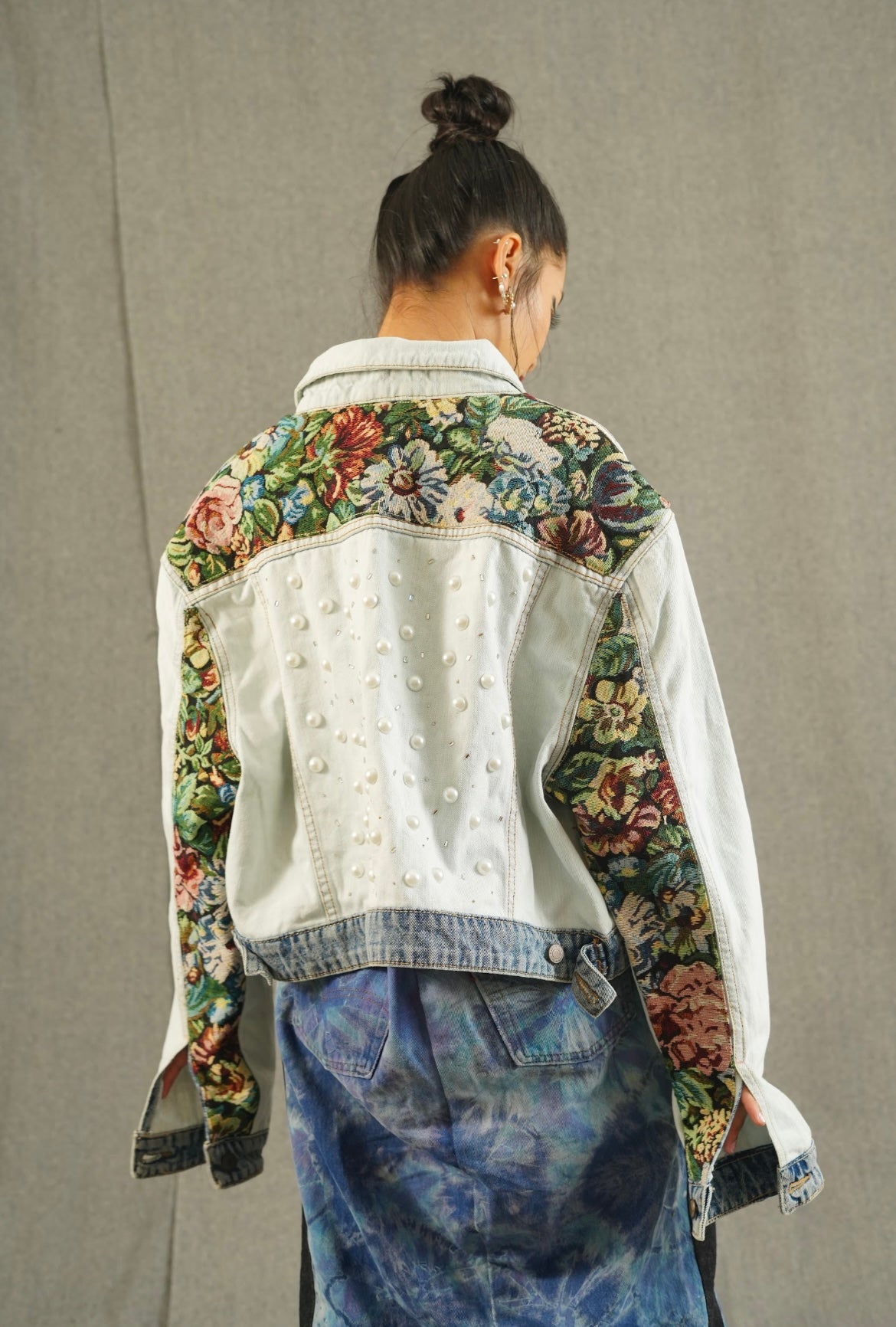 Decon Floral & Pearl Denim Crop Jacket