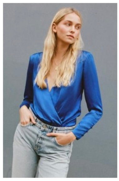 Zara Electric Blue Silk Bodysuit