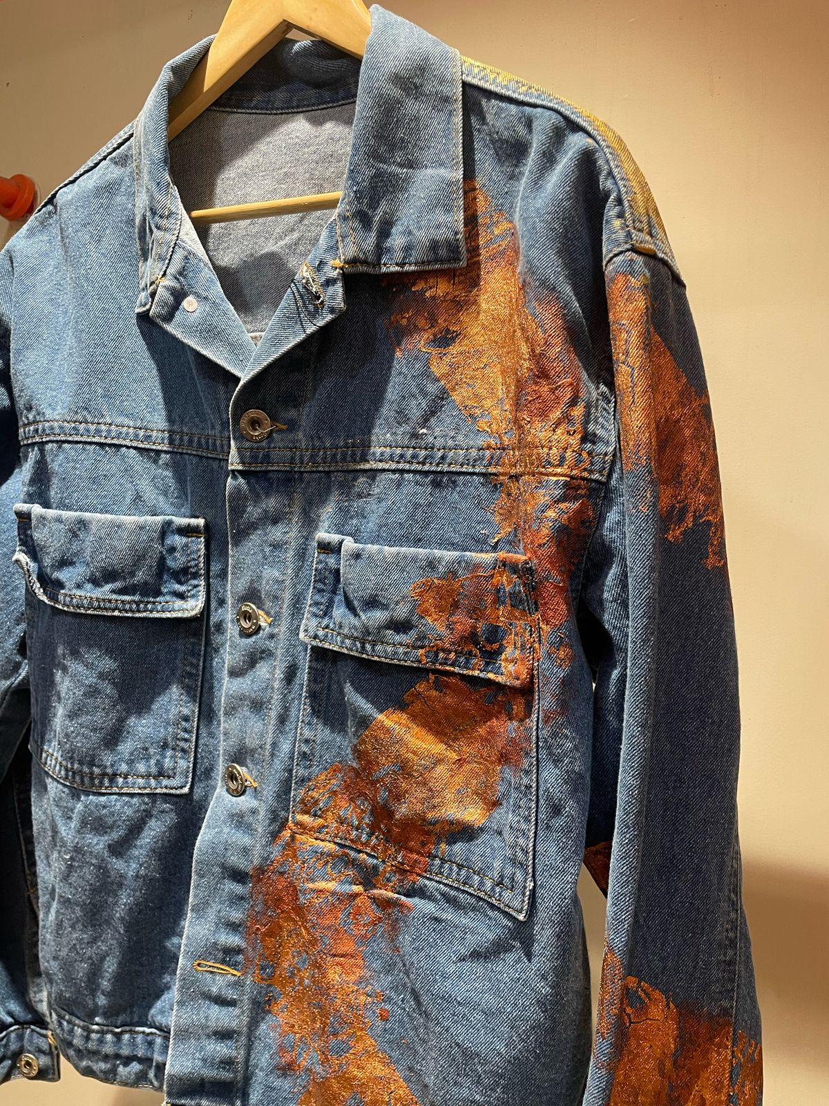 Blue Hand-Painted Unisex Denim Jacket