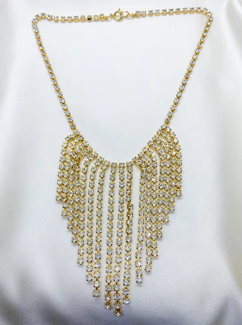 1980s Rhinestone Tasseled Statement Necklace