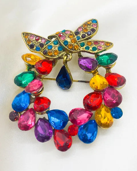 1980s Multicolored Wreath Bow Brooch