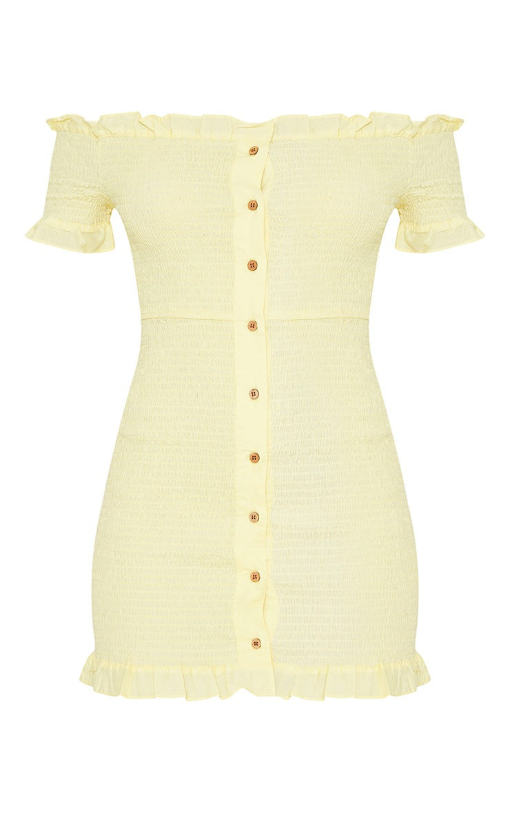 Pretty Little Thing Lemon Button Detail Bardot Bodycon Dress