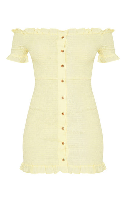 Pretty Little Thing Lemon Button Detail Bardot Bodycon Dress