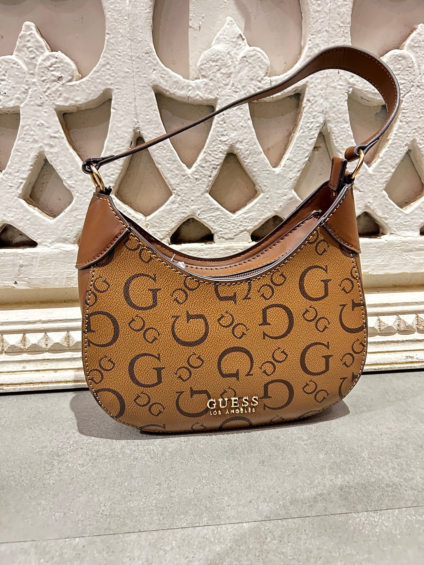 Guess Monogram Mini Hobo Shoulder Bag (Brown)