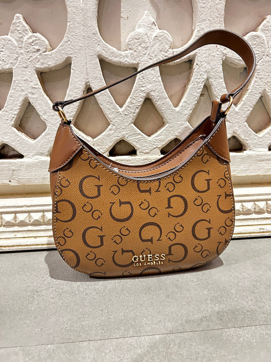 Guess Monogram Mini Hobo Shoulder Bag (Brown)