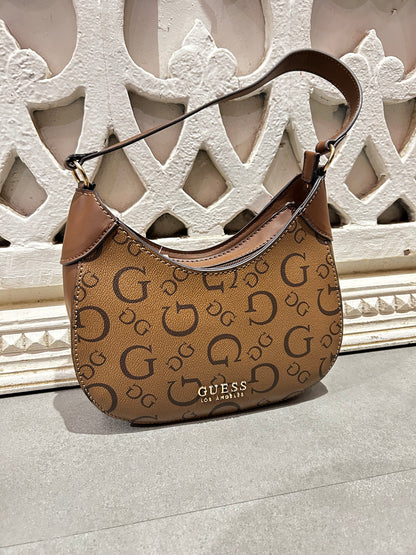 Guess Monogram Mini Hobo Shoulder Bag (Brown)