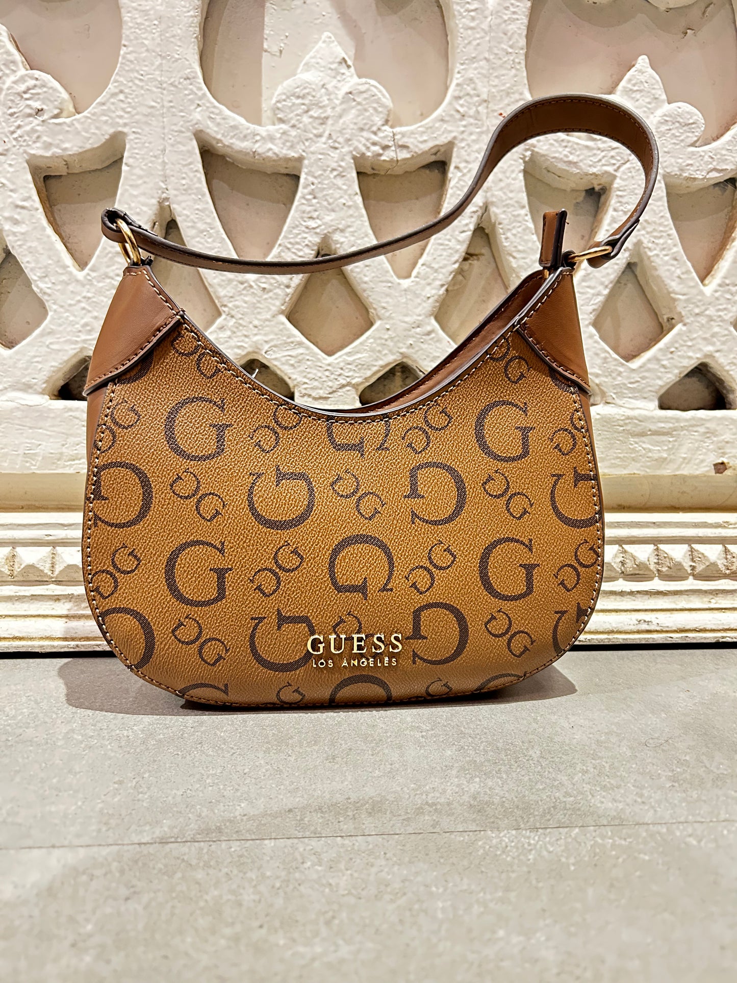 Guess Monogram Mini Hobo Shoulder Bag (Brown)