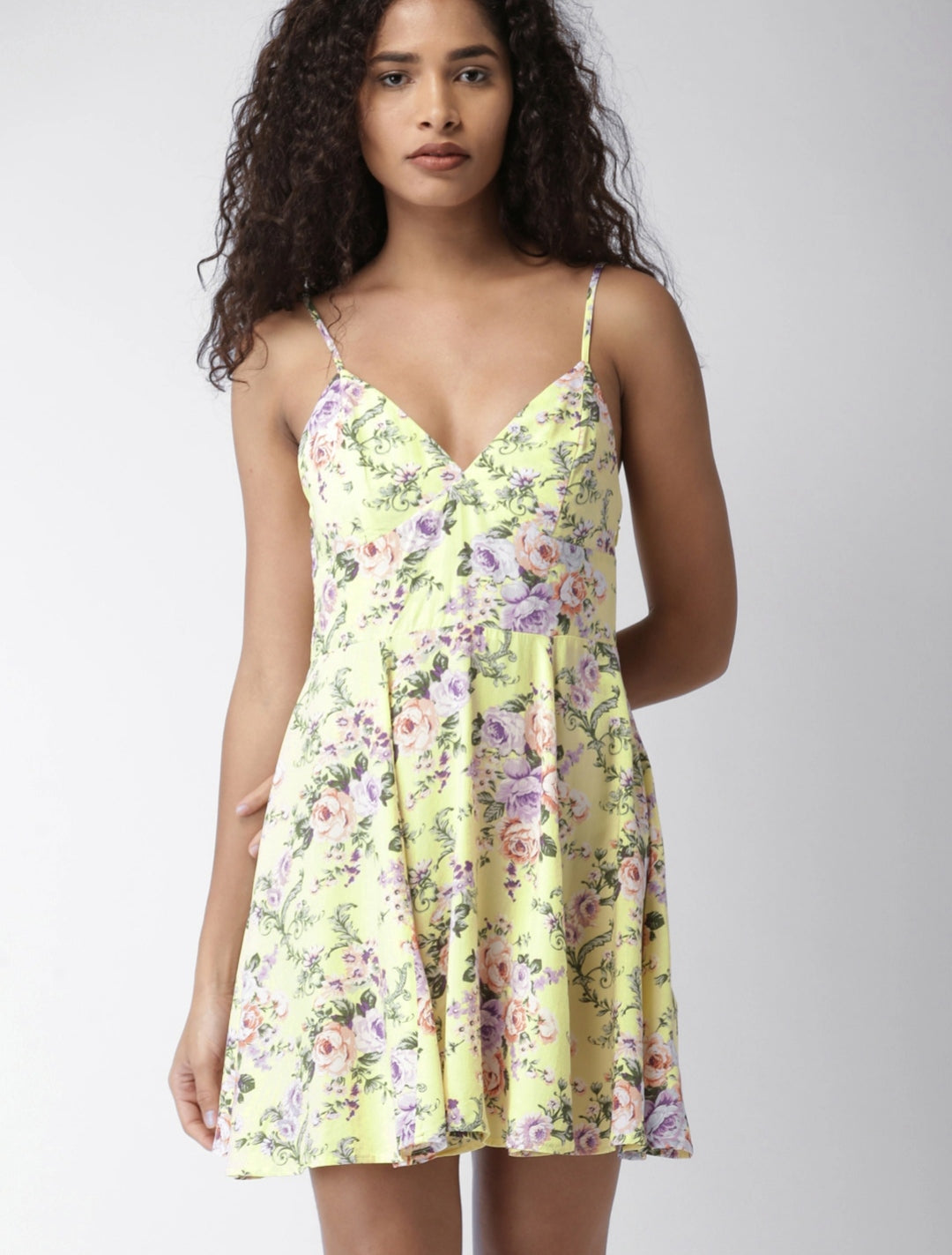 Forever 21 Yellow Printed Fit & Flare Dress