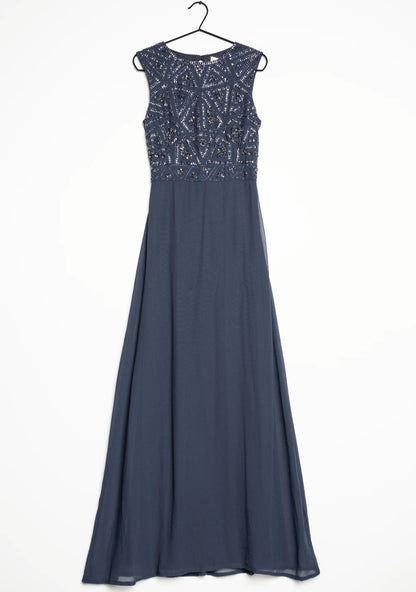 Lace and Beads Maxi Dress with Embroidered Bodice