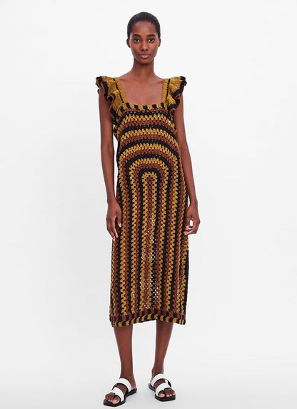 ZARA Crochet Modi Dress With Ruffle Strap