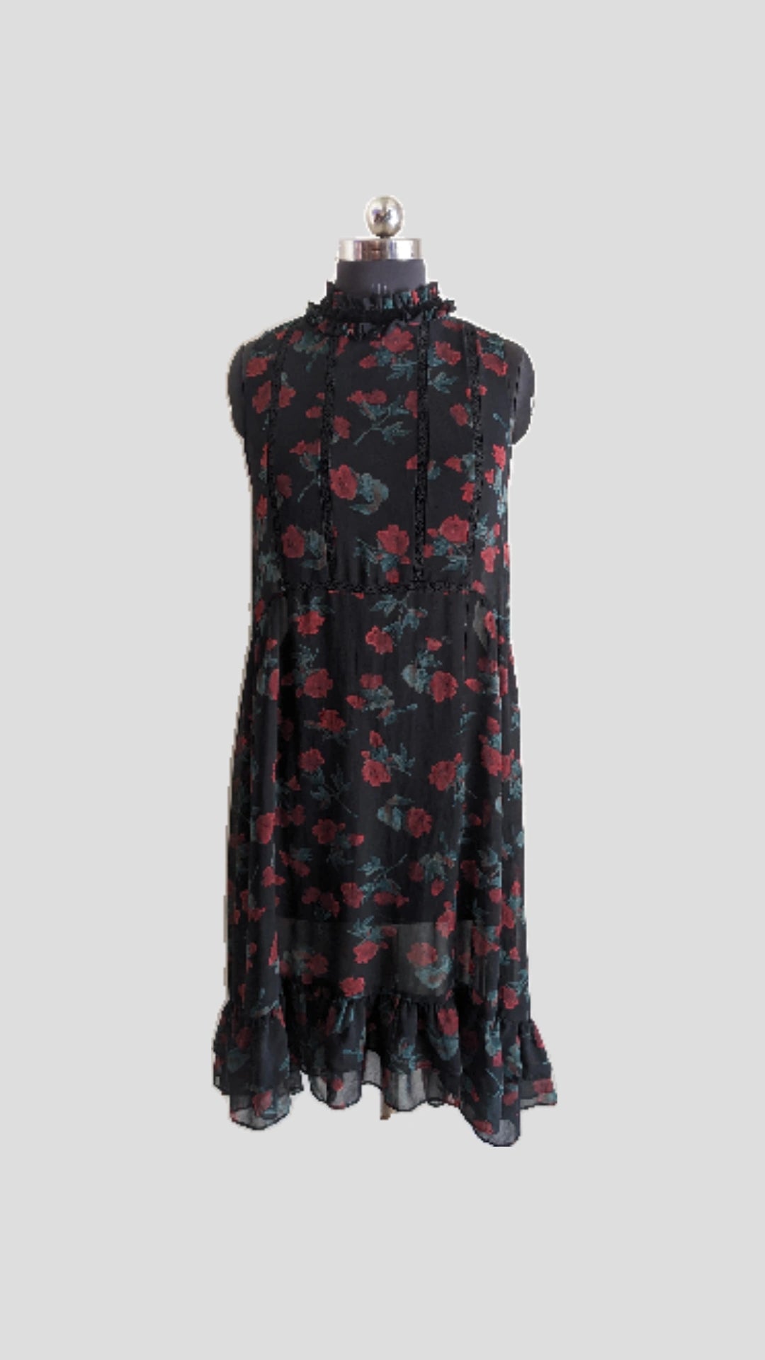 Zara Sheer Rose Printed Dress with Lace detail