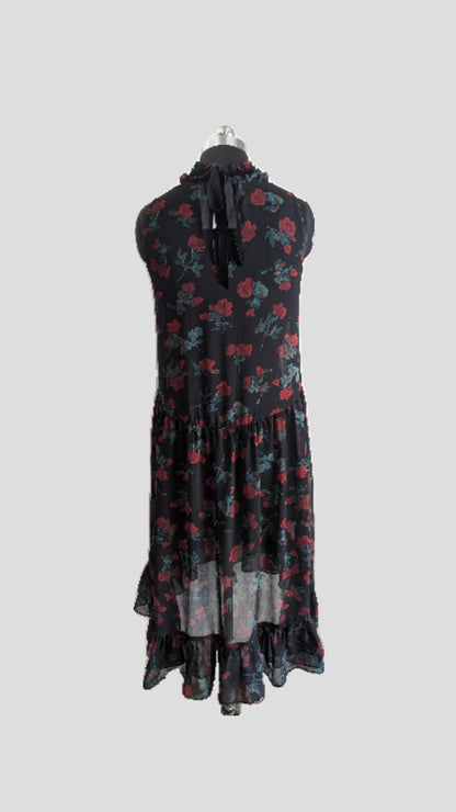 Zara Sheer Rose Printed Dress with Lace detail