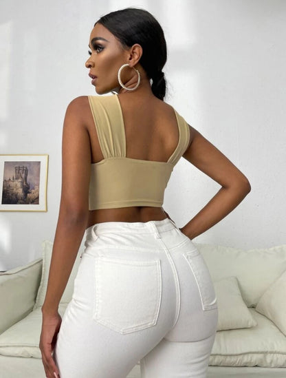 Shein Khaki Sexy Cross Wrap Crop Top