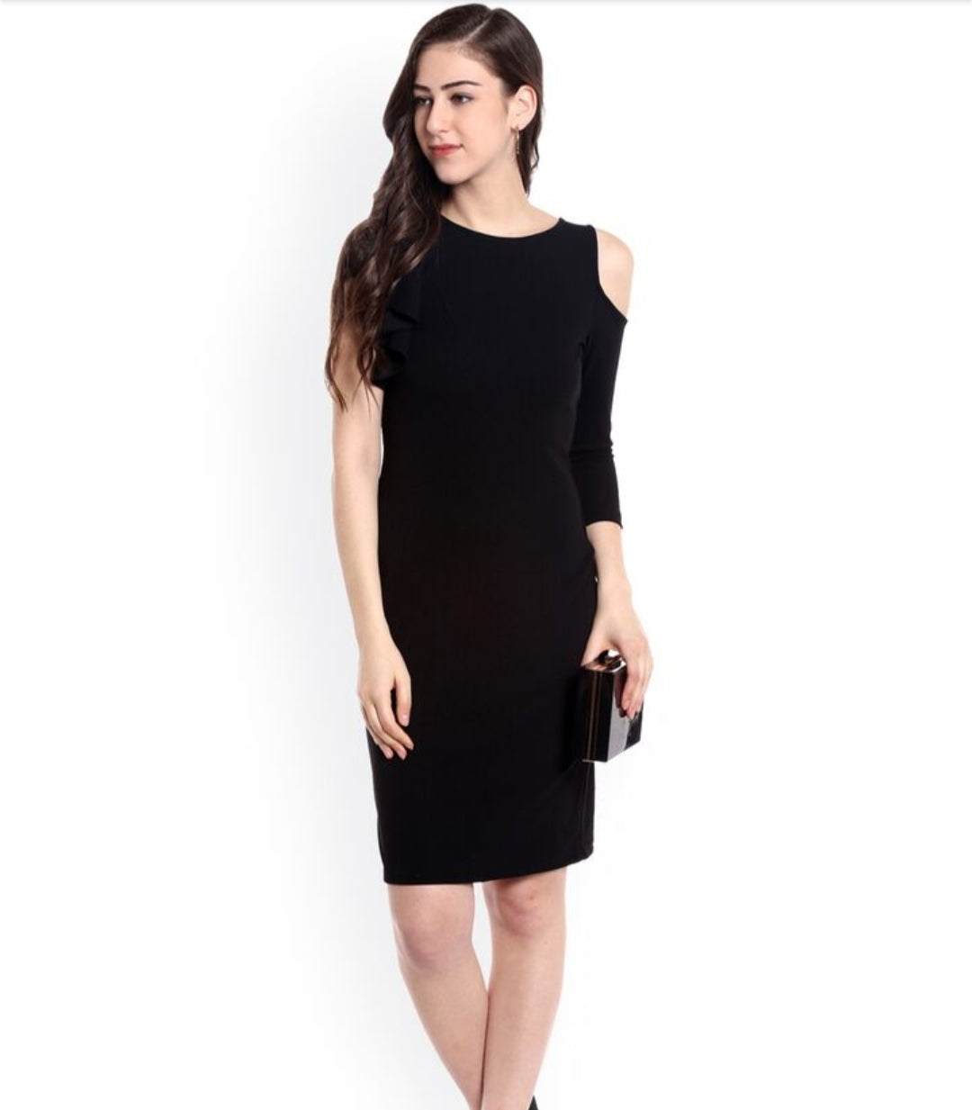 Zara Black Solid One Shoulder Dress