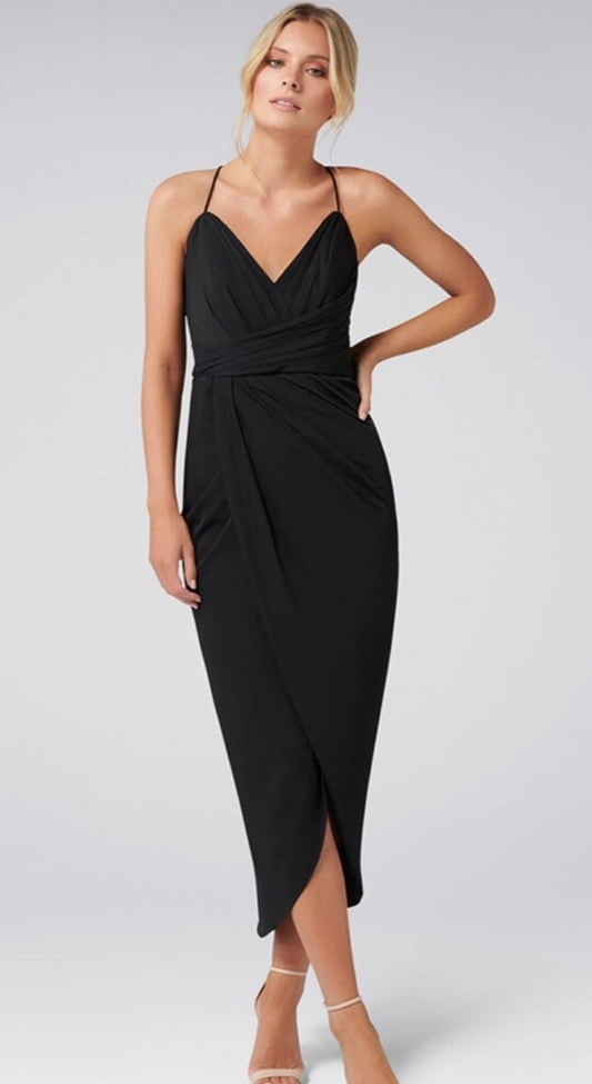 Forever New Black Solid Wrap Dress