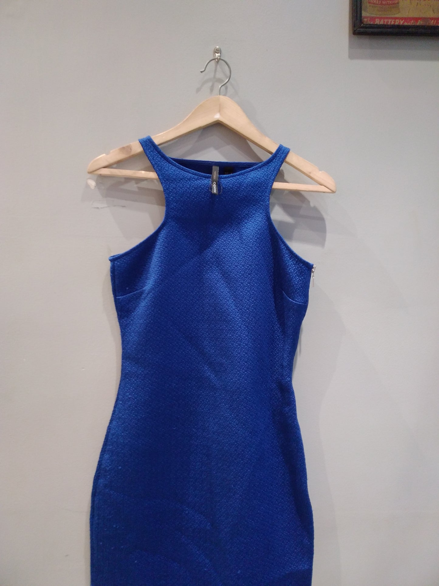 Mango Blue Racerback Textured Sleeveless Mini Dress S