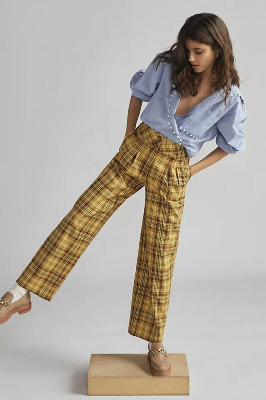 Anthropologie Plaid Wide-Leg Pants