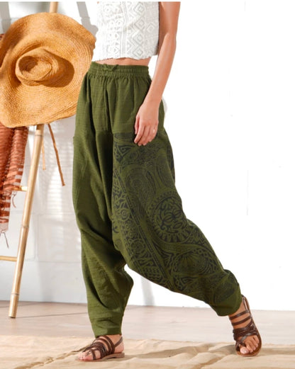 Printed Cotton Green Harem Pant