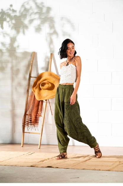 Printed Cotton Green Harem Pant