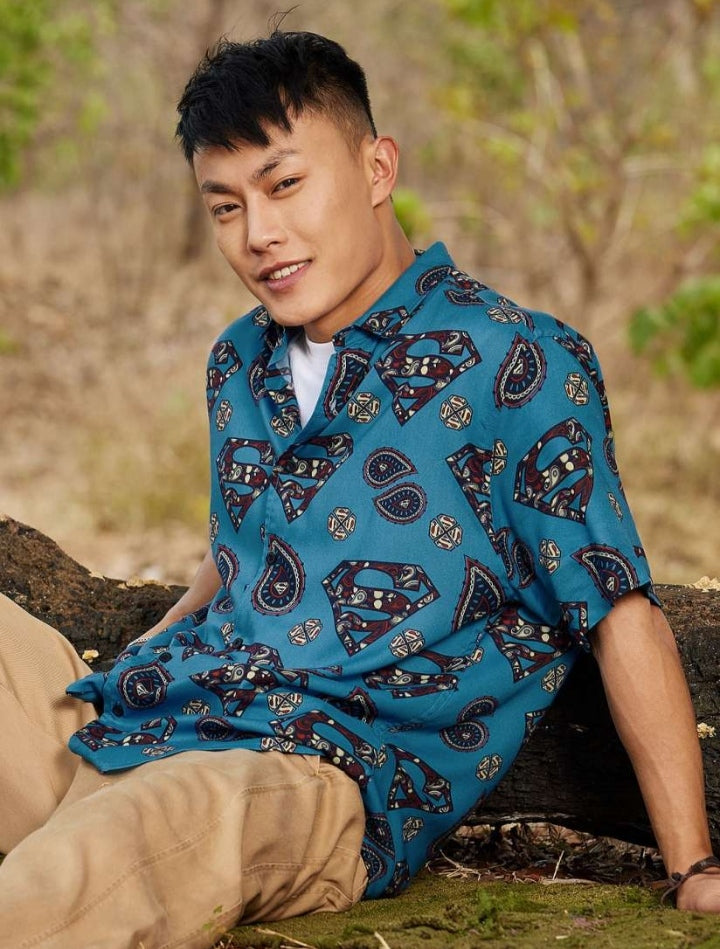 Men Blue Relaxed Boxy Printed casual shirt