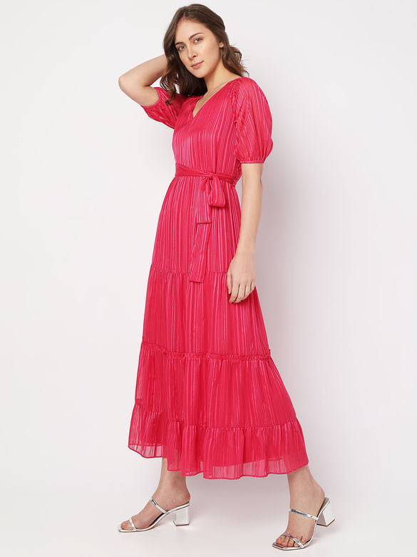 Vero Moda Pink Striped Tired Maxi Dress