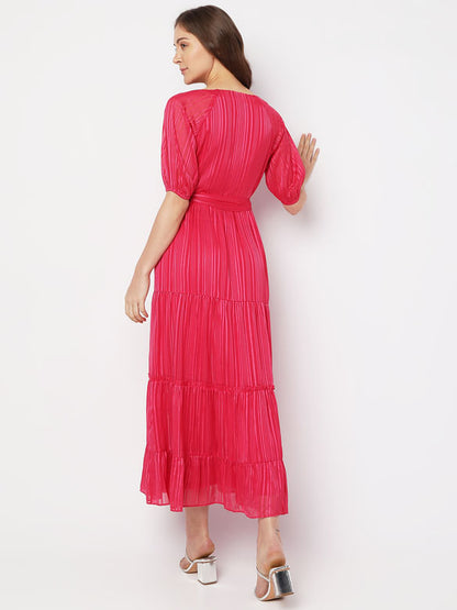 Vero Moda Pink Striped Tired Maxi Dress