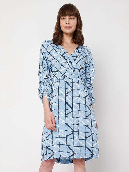 VERO MODA Blue Checked Wrap Dress