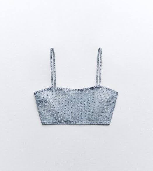 Zara Denim Rhinestones Top