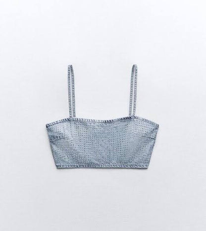 Zara Denim Rhinestones Top