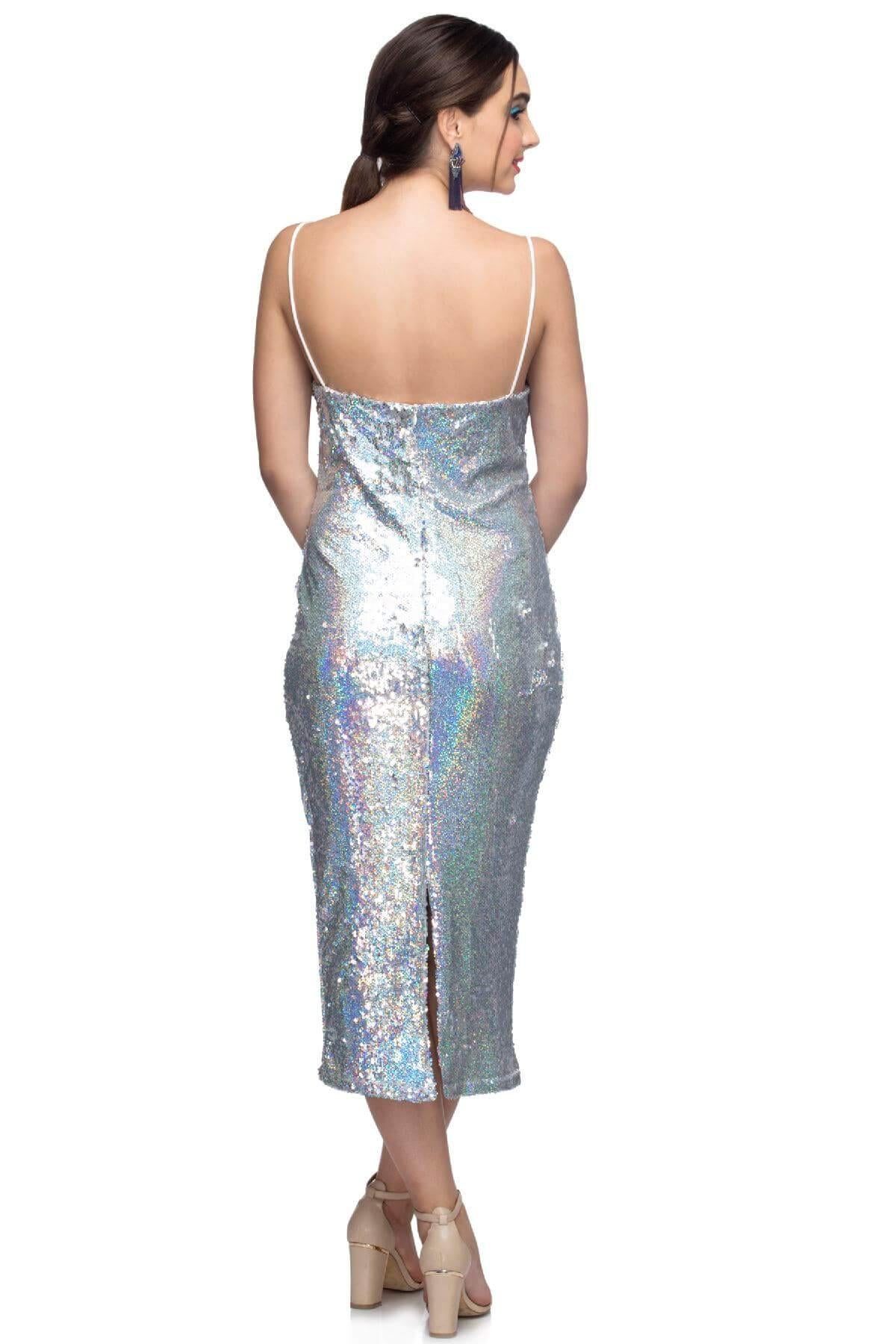 Lulu & Sky Silver Sequined Silver Midi Dress