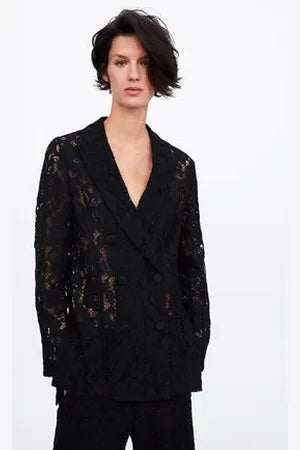 Zara Black Lace Double Brested Blazer JACKET