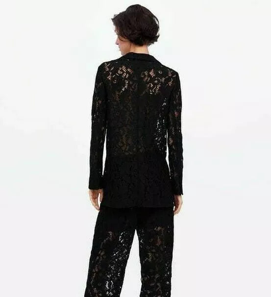 Zara Black Lace Double Brested Blazer JACKET