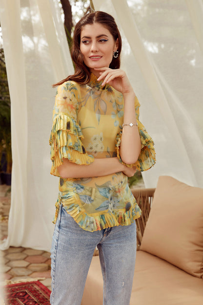 Pinwheel Sunflower Pleated Top