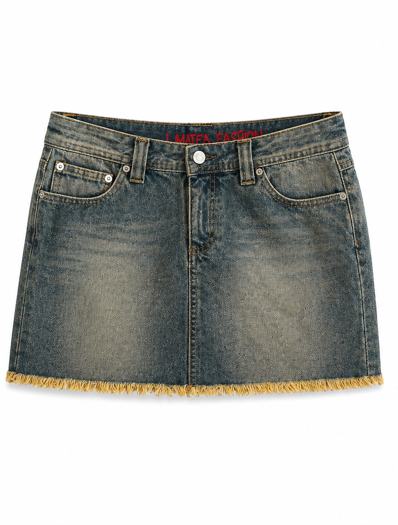 Denim wash frill 2000s skirt