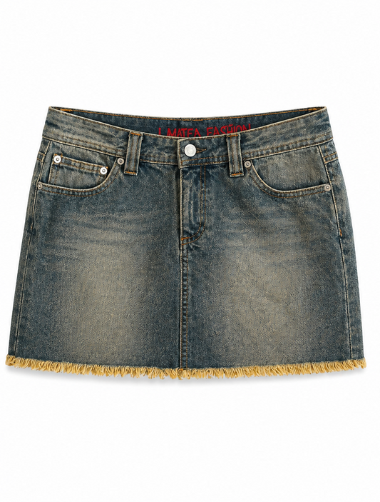 Denim wash frill 2000s skirt
