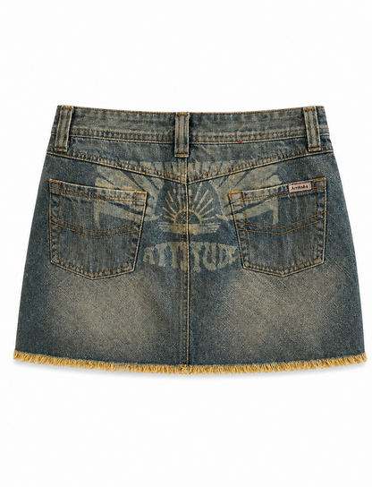 Denim wash frill 2000s skirt