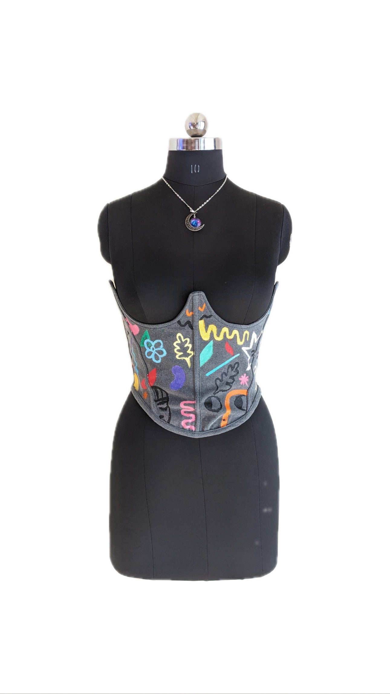 Hand Painted Doodle Under Bust Corset