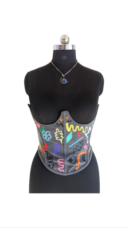 Hand Painted Doodle Under Bust Corset