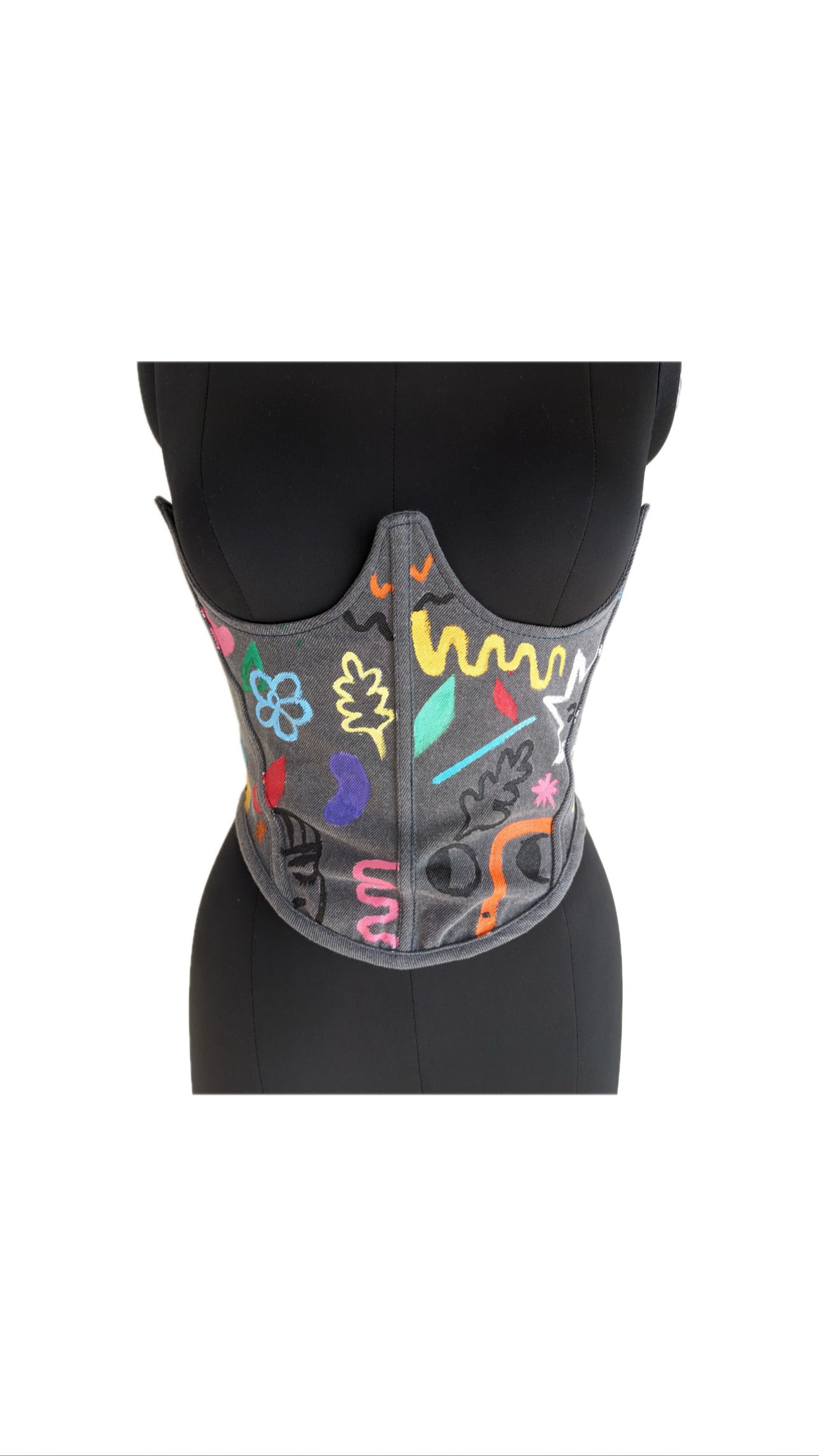 Hand Painted Doodle Under Bust Corset