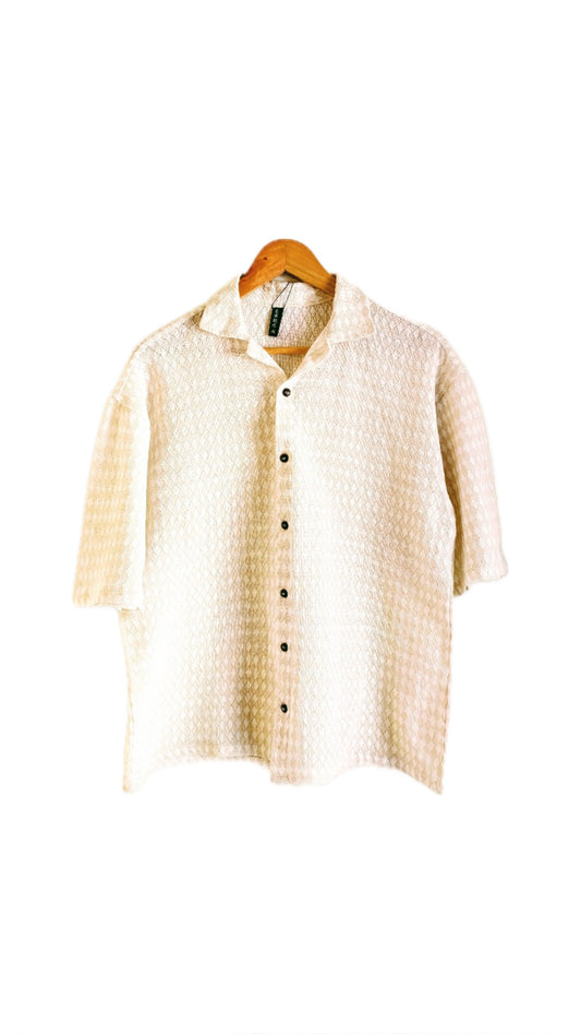 Cream & White Summer Crochet Shirt