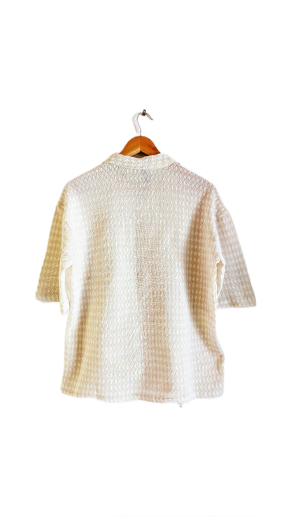 Cream & White Summer Crochet Shirt