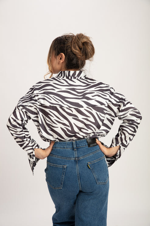 BAESIC Zebra Print Satin Shirt