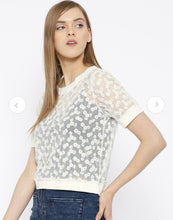 Load image into Gallery viewer, Only White Embroidered Mesh Crop Top
