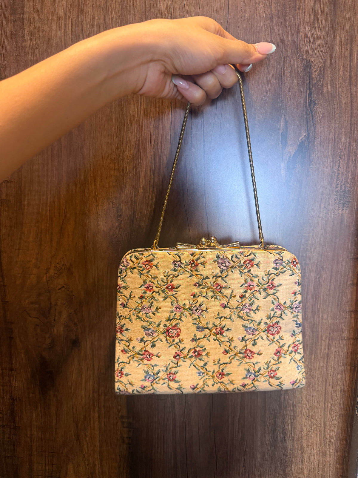 Mini Beige Floral Tapestry Vintage Bag