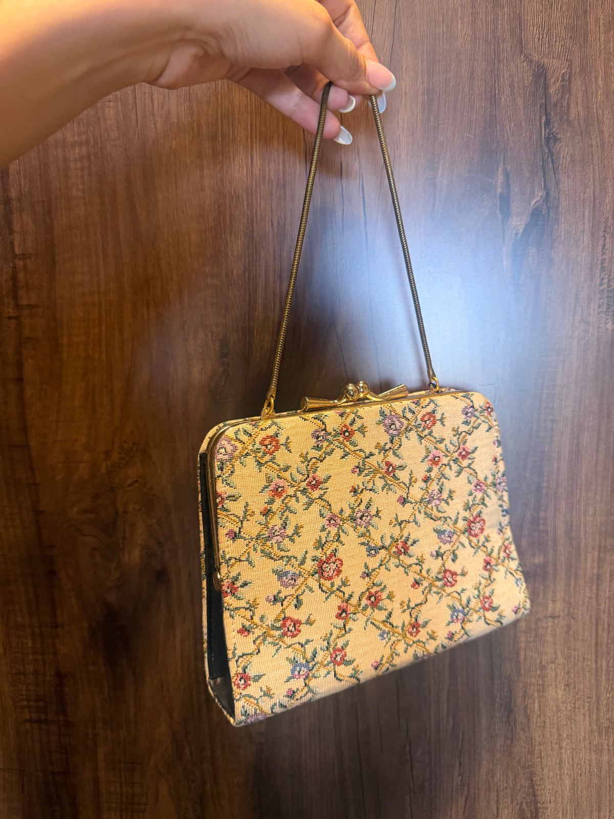 Mini Beige Floral Tapestry Vintage Bag