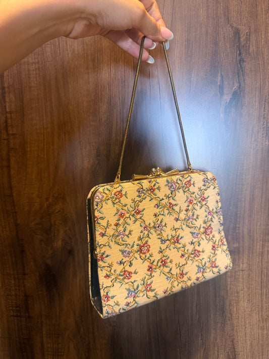 Mini Beige Floral Tapestry Vintage Bag