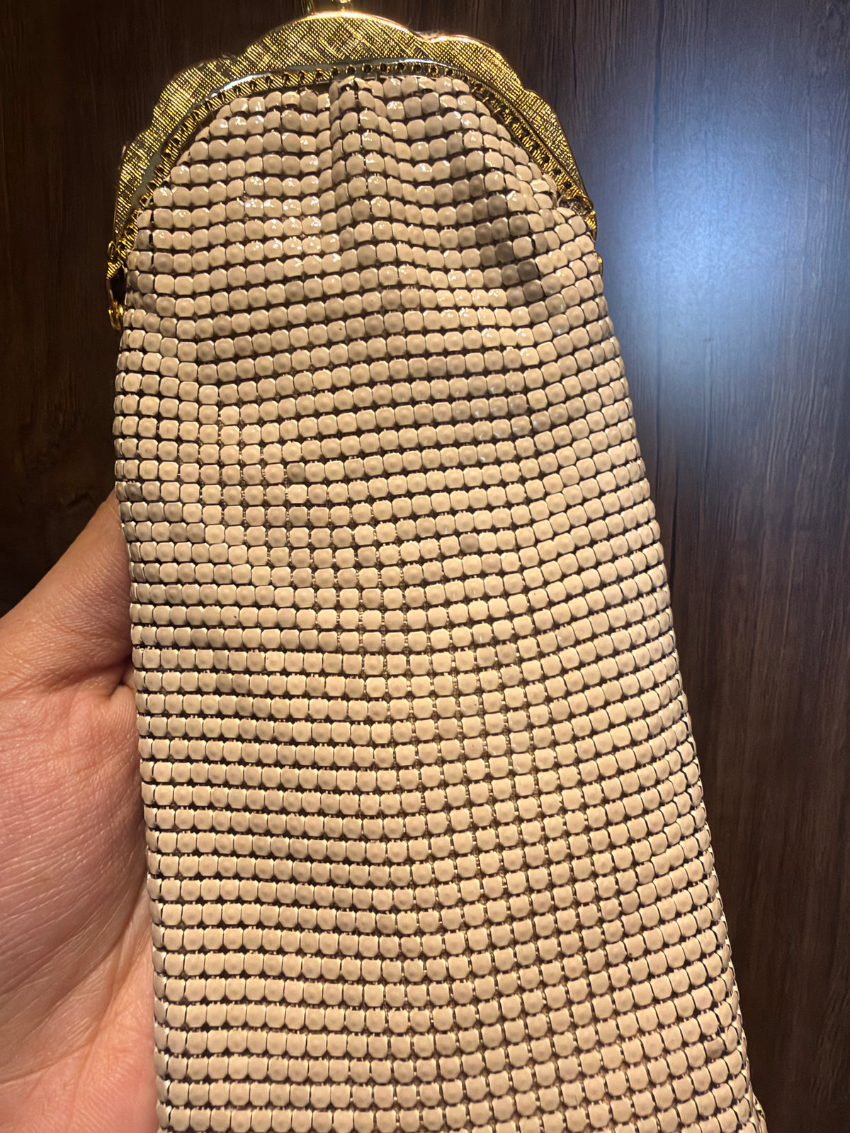 Cream Metal Mesh Coin Pouch