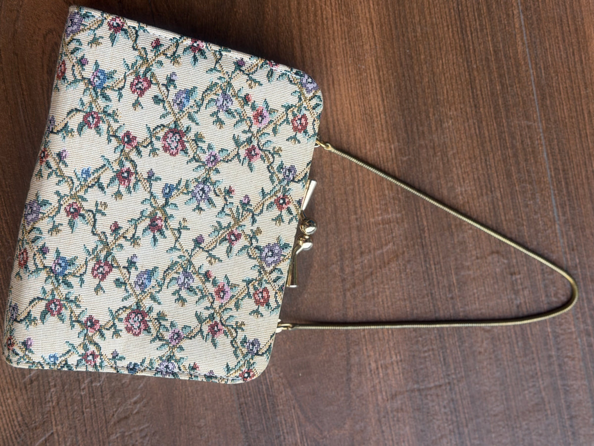 Mini Beige Floral Tapestry Vintage Bag